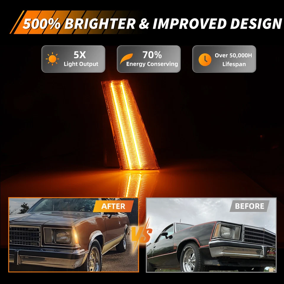 2 прозрачных желтых светодиодных передних габаритных фонаря для 78–79 Malibu El Camino Caballero - Изображение 2 из 4