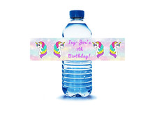 15 Unicorn personalized birthday party water bottle labels wraps
