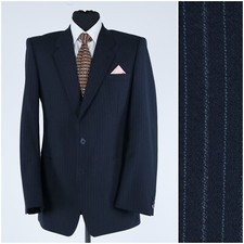Vintage Striped Blazer 40R UK Size CREATION ROMANO Blue Wool Sport Coat Jacket