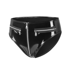 Womens Underpants Zipper Open Crotch Briefs Wet Look PU Leather Panties Knickers