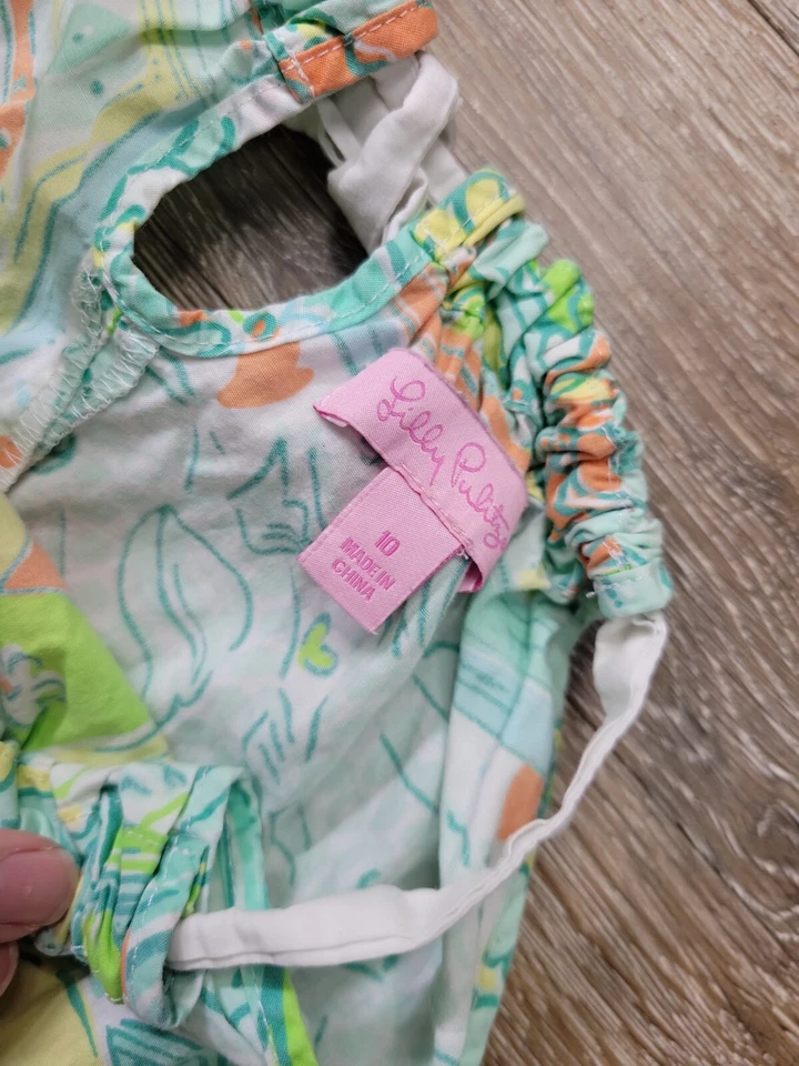 Vestido Lilly Pulitzer Halter Limón Langosta Náutico Cuello Atado Niña Talla 10 Cambio Foto 4 de 4