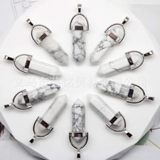 30pcs Natural Whte Howlite Stone Hexagonal Column Pendants Jewelry Making