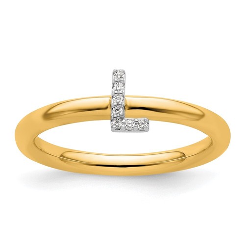 14k Yellow Gold Stackable Diamond Initial L Ring Size 7 | eBay