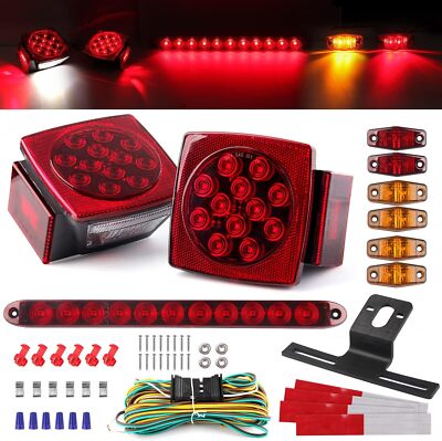 Complete 12V LED Trailer Lights Kit - Submersible Brake/Turn Lights With Side Markers & 15" LED Bar For Utility & Boat Trailers - View #7