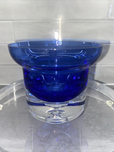 Block Stockholm Votive Candle Holder Cobalt Blue Crystal Glass Bubble 3-3/8"