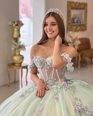 Vrouwen Roze Prinses Lange Tule Quinceanera Jurk met Kant