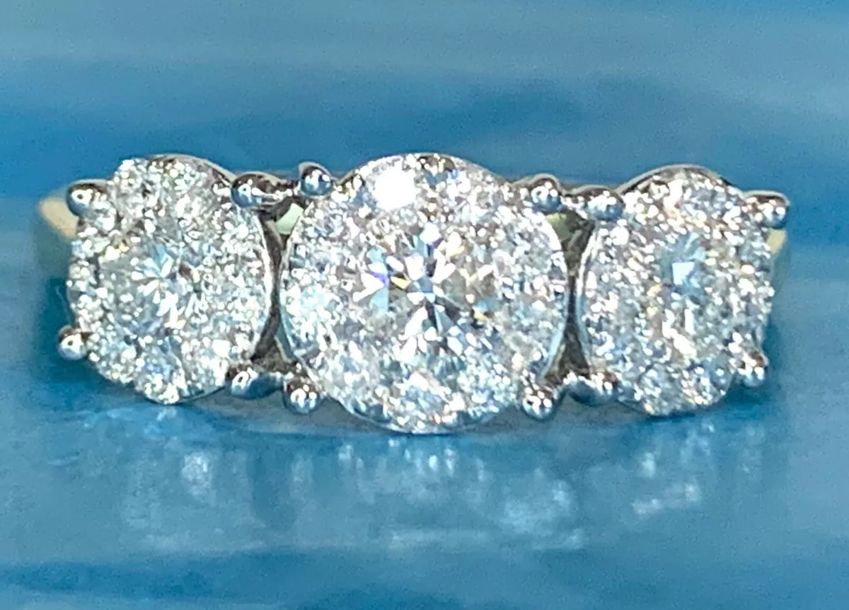 Diamond Trilogy Ring 3 stone Cluster set in 18ct yellow gold Engagement