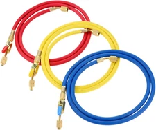 Refrigerant A/C Charging Hoses with Ball Valves, 3-Color 60" R410A HVAC 1/4" SAE