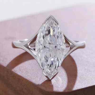 3,10 TCW Marquise Moissanit Verlobungsring mit geteiltem Schaft 14K Weißgold vergoldet