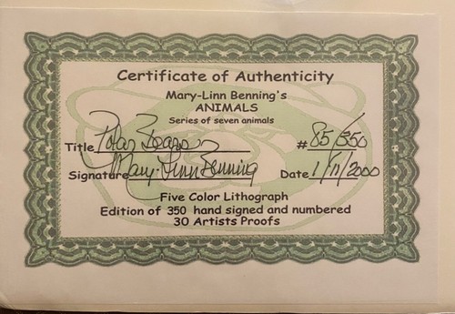Mary Lynn Benning OSOS POLARES 13 X 12 S/N Litografía y CERTIFICADO! - Imagen 2 de 5
