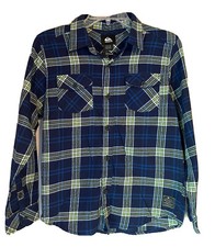 Quicksilver Boy's BLue Plaid Flannel Long Sleeve Shirt Youth M