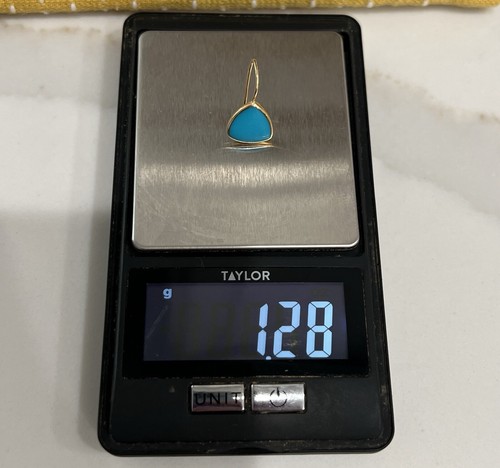 Authentic Kabana 14k Yellow Gold Turquoise Inlay French Hook Earrings - Picture 6 of 8