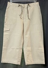 EUC Vintage Ralph Lauren 100 Cotton Pocket Cargo Crop Pant Womens Size 12 Khaki