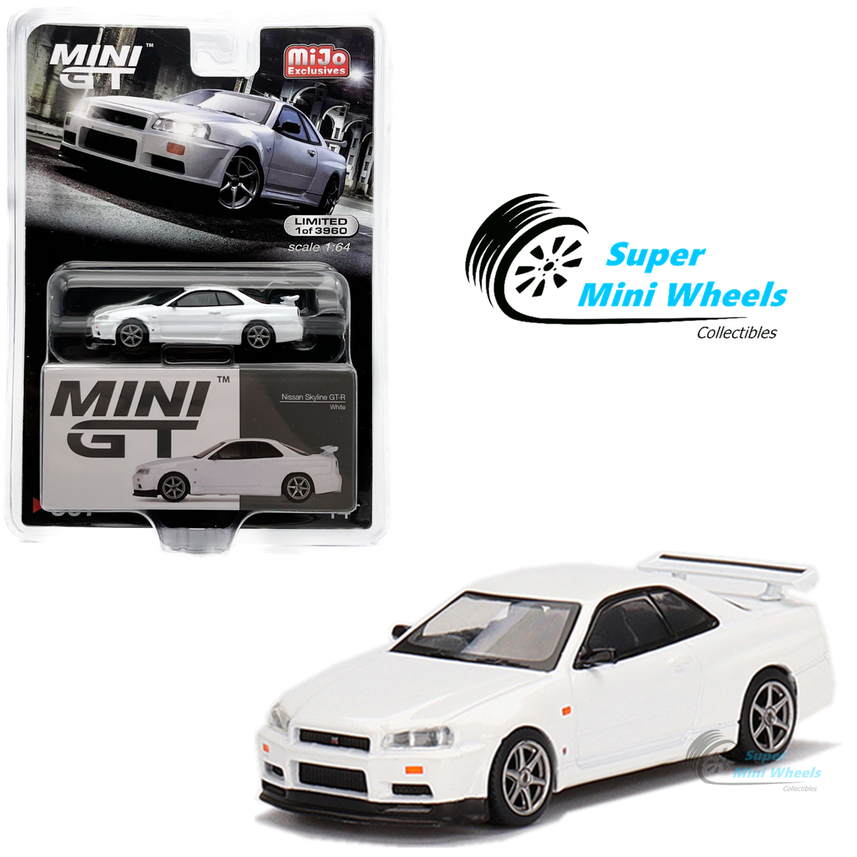 Nissan Skyline GT-R jミニカー 1/64 Mini GT 1:64 Nissan Skyline GT-R (R34) V-Spec N1 White #397