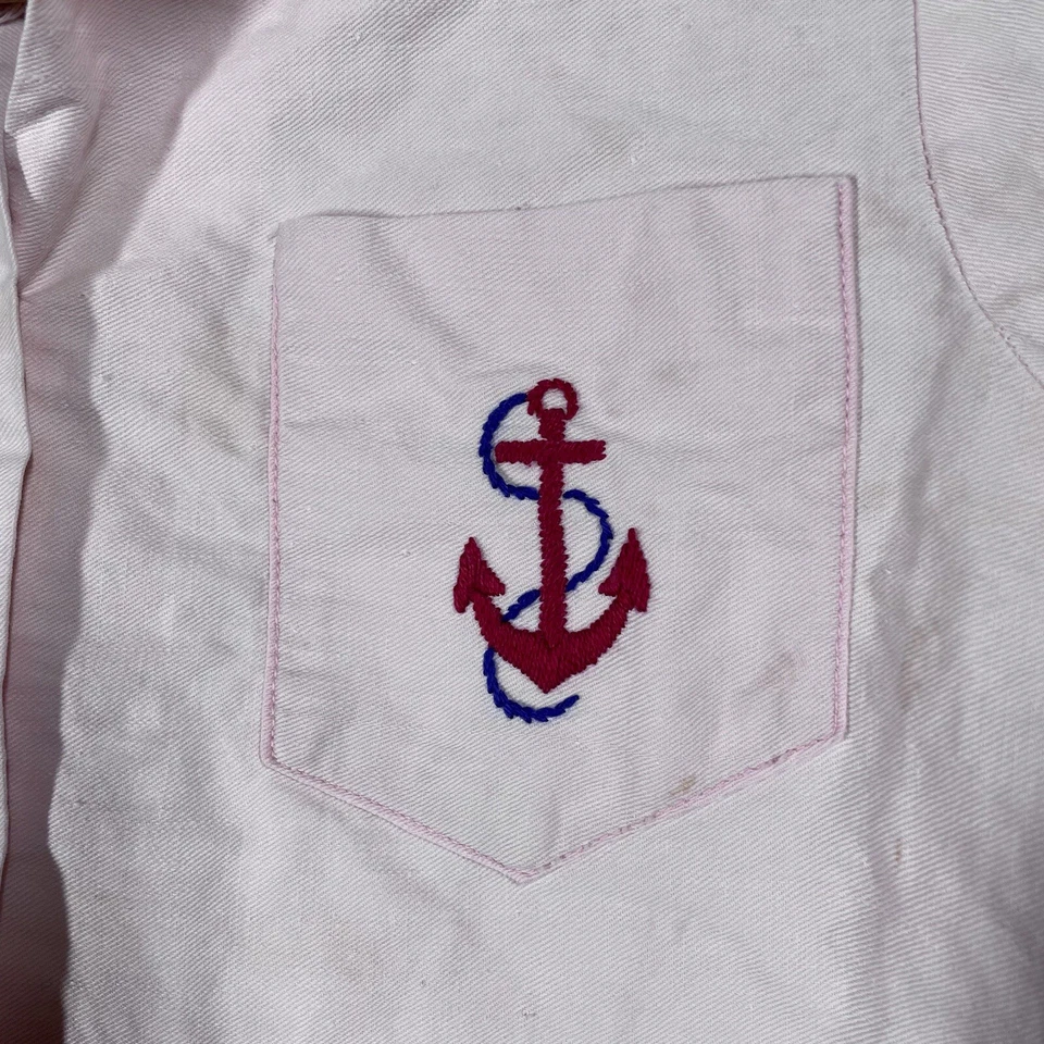 VINTAGE 30s Childrens Shirt Size Small Shirley Temple Anchor Pink 1930s MOP - Image 4 of 4