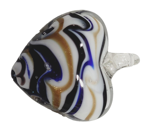 Blown Glass Heart Shaped Pendant Blue Gold White Bubbles and Murano Style Swirl - Picture 7 of 19