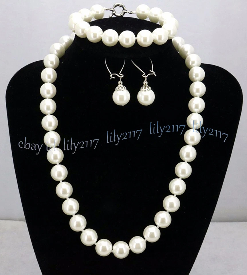 Juego de aretes collar cuentas redondas perlas concha del mar del sur 8/10/12 mm 18"" Foto 3 de 4