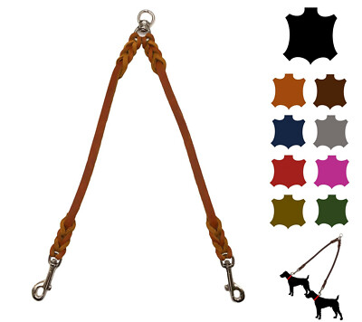 Hundeleine Fettleder Koppelleine 2 Hunde Verbindungsleine kleine & große Hunde