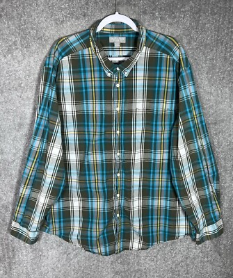 トップス everyone check button down shirt Falls Creek Stretch Button Down Shirt Mens Size XXXL Green Blue
