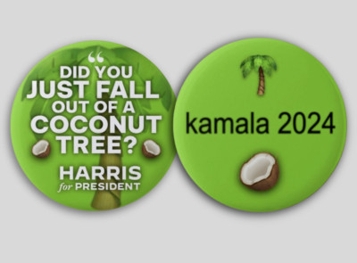 Kamala Harris COCONUT TREE Buttons MEME Funny President 2024 Brat Democrat Polit