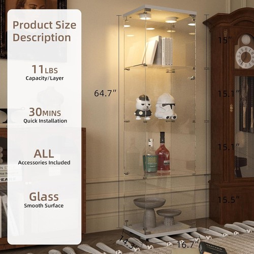 Glass Display Cabinet,4 Shelves LED Curio Cabinet for Living Room Bedroom Office - Picture 19 of 42