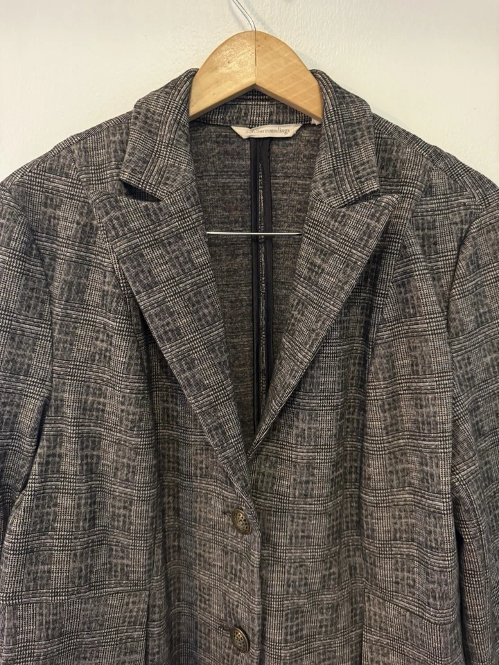 Мягкое окружение женщин L Blazer пальто клетку со складками на пуговицах куртка - Изображение 3 из 4