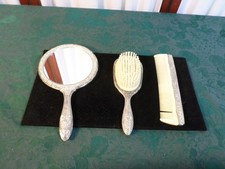 Beautiful Vintage Weighted Ornate Silverplated Vanity Set-Mirror/Comb/Brush
