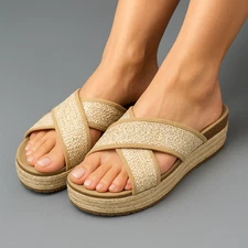 Seven Dials Bradlie Sandals Size 9 Beige Woven Platform Slides Resort Cruise New