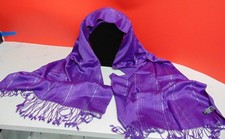 Jones New York 72" x 21" Purple Silver Stripes w/Fringe Scarf Wrap New EC