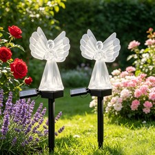 2Pcs Solar Angel Lights Lamps Garden Decorations for Patio Grave Cemetery