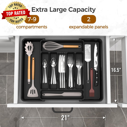 Extra Large Expandable Silverware Organizer Bpa-Free Food-Safe Cutlery Flatware  - Picture 2 of 8