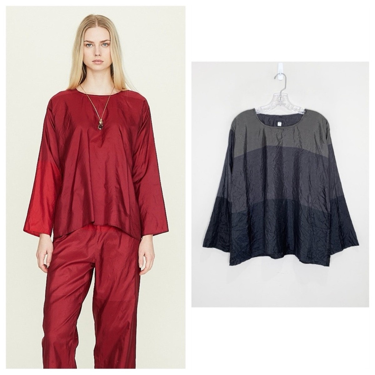 ★美品★ドーサDOSAシルクコットン　トップス Dosa Tunisian Top (Sz 2 = S/M) Crinkled 100% Silk Long Sleeve
