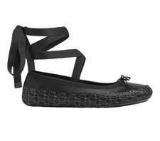 Gucci Womens Ballet Flats Black Leather Lace Up Logo/Bow EU 38