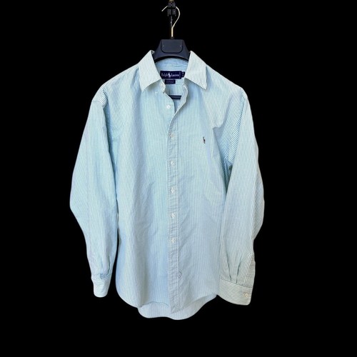 Vintage 80's Ralph Lauren Yarmouth Fit Striped Green Oxford Shirt Sz 16/34