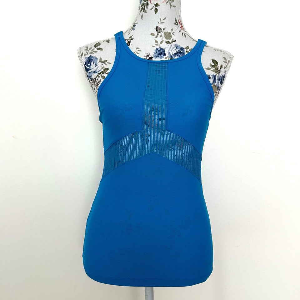 Lorna Jane Tank Top Size XS Blue Mesh Panel Activewear Gym Yoga Sleeveless