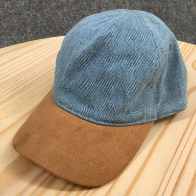 Old Navy Denim Cap Hat Child Large Blue Chambray Cotton Tan Faux Suede Brim