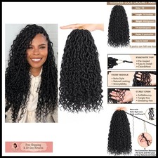 COOKOO 14 Inch Black Goddess Locs Crochet Hair Boho Faux Locs 8 Packs 1B