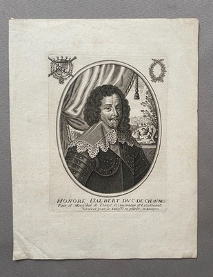 Antike Gravur, Porträt, 18. Jh., Honoré d'Albert Duc de Chaulnes