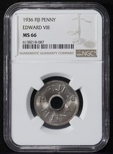 Fiji 1936 1 One Penny Coin 1 Year type Edward VIII High grade NGC MS66 Km#6
