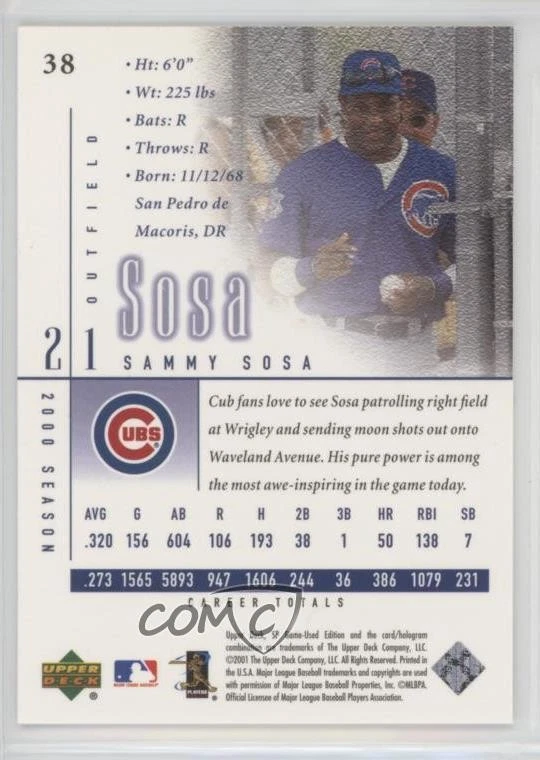 2001 SP Game Used Edition Sammy Sosa #38 - Image 2 of 2