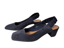 NEW WOMENS M&S COLLECTION INSOLIA UK 7 NAVY SUEDE SLINGBACK HEEL SHOES RRP £45