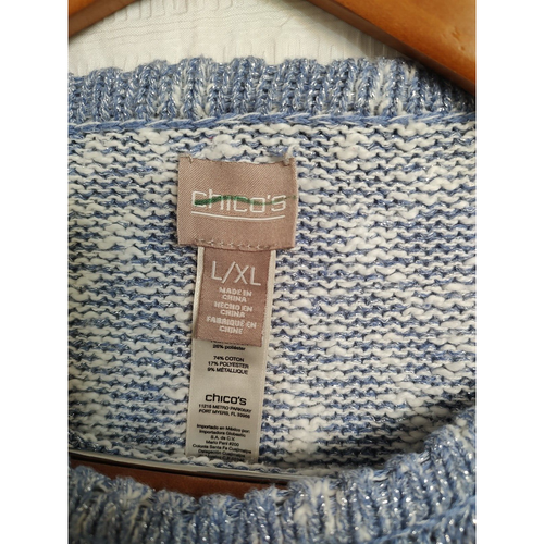 Maglione donna Chico's blu e bianco scintillante come pancho taglia large/X large - Foto 6 di 8