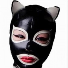Handmade Latex Mask Cat Ear Back Zip Headgear Halloween Cosply Costume
