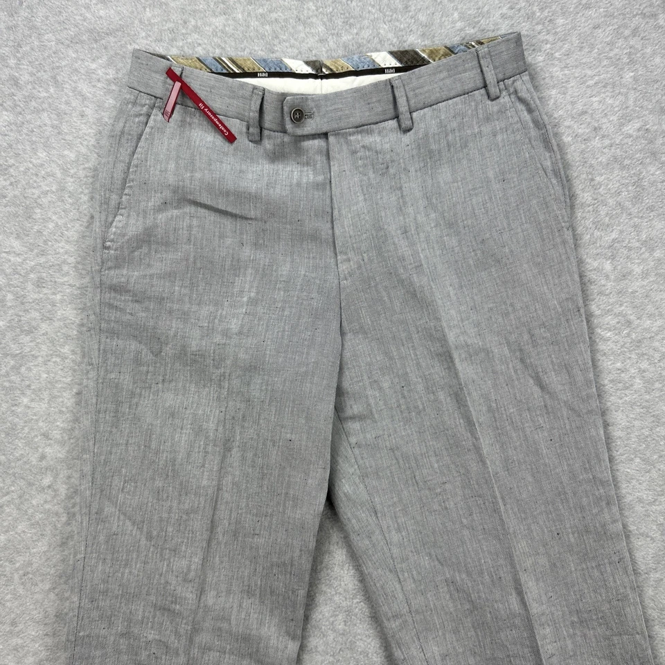 Pantalones HILTL Para Hombres 32 Gris Jaspeado Mezcla de Lino Sin Dobladillo Pantalón Contemporáneo NUEVO Foto 3 de 4