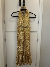 Girls Gold Sequin 70  s Dance Jumpsuit Costume for Jazz or Acro Size Small EUC
