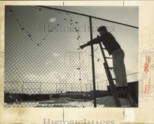 1985 Press Photo Oscar Melendey takes down Christmas lights at trailer park, AK