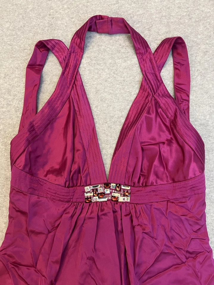 Marc Bouwer Glam It Dress Womens 12 Purple Silk Halter Cocktail Beaded Detail - Image 2 of 4