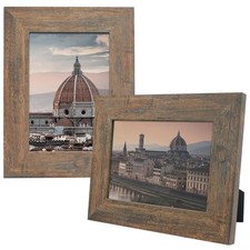 , 5x7 Picture Frame - Country Wood Grain Style - Tabletop Display, Back Hange...