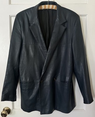 Vtg Vera Pelle Moda Italian Chic Modern Long Line Navy Blue 100% Leather Jacket