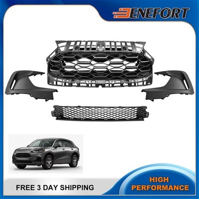 Front Bumper Lower & Upper Grille With Fog Bezel For 2023 2024 Honda HR-V
